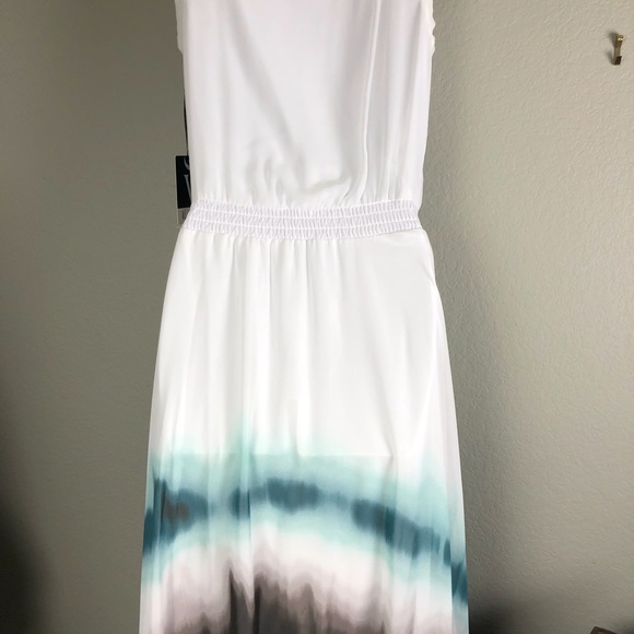 Simply Vera Vera Wang Dress XS White Blue Black Watercolor Handkerchief Hemline - Picture 5 of 7